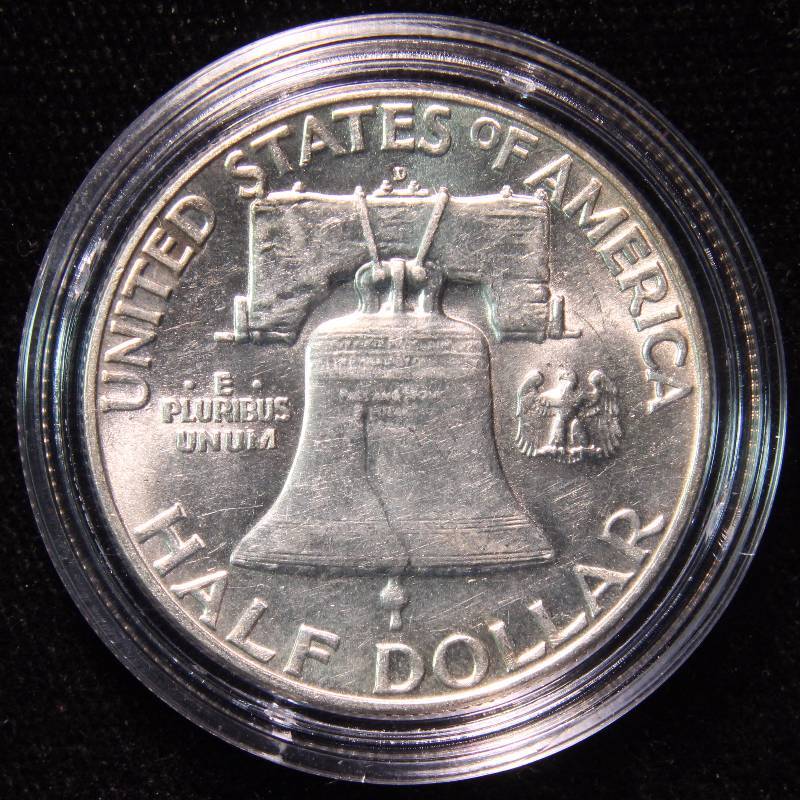 1963-D FRANKLIN SILVER HALF DOLLAR AU IN AIRTITE HOLDER