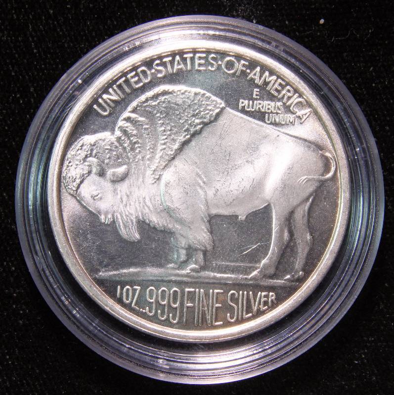 1 TROY OZ. .999 FINE SILVER INDIAN BUFFALO IN AIRTITE HOLDER