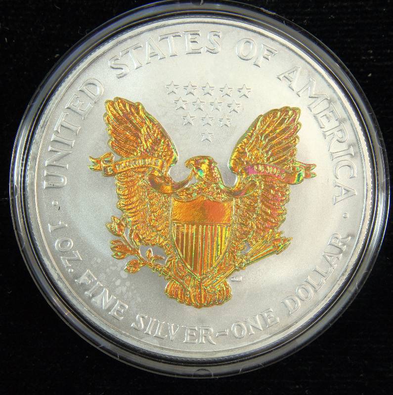 2005 AMERICAN SILVER EAGLE 1 TROY OZ. .999 FINE SILVER HOLOGRAM-COLOR ENHANCED IN AIRTITE HOLDER