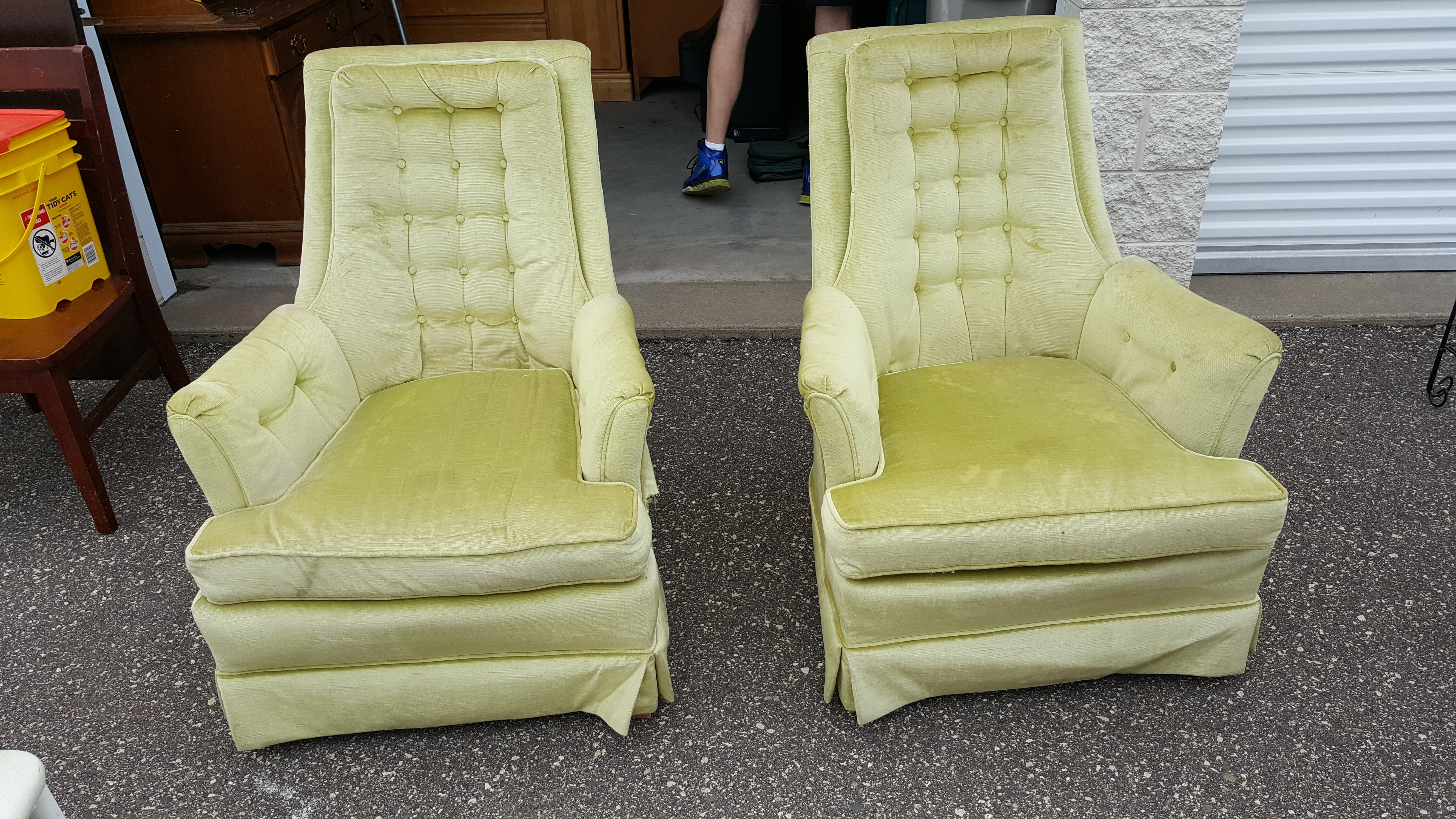 Set of two lime green arm chairs