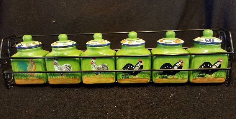Provence rooster collection set of 6 jars with cork tops