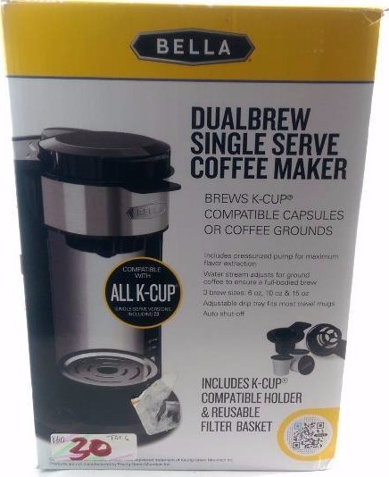 BELLA Single Serve Coffee Maker  Dual Brew K-Cup Pod or Ground Coffee  Brewer 