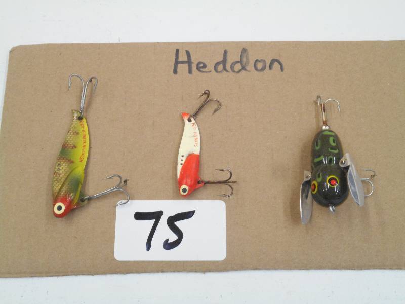 lot 75 image: Lot Of (3) Vintage Heddon Lures ...