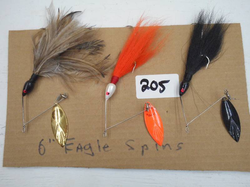 lot 205 image: (3) 6 Eagle Spin Muskie Lures ...
