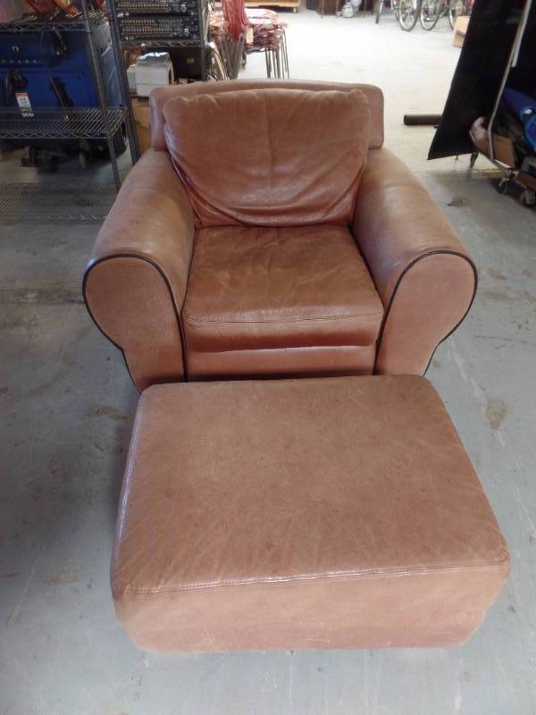 lot 222 image: Leather Chair with Ottoman