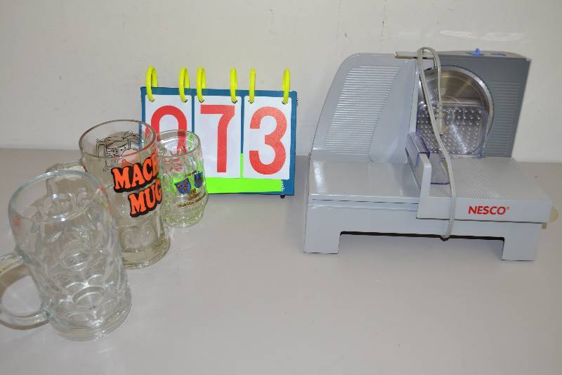 lot 73 image: Meat Slicer and mugs