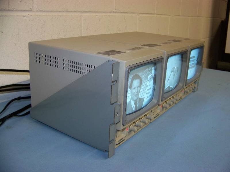 lot 81 image: (3) 5, Panasonic, BW, Video Monitors in Rack Shelf