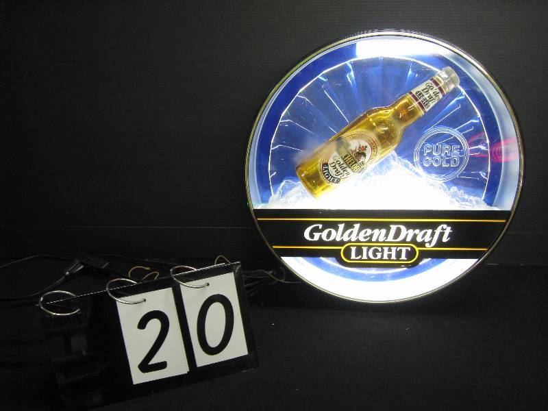lot 20 image: Michelob Golden Draft Light lit sign, 3D bottle and ice in interior