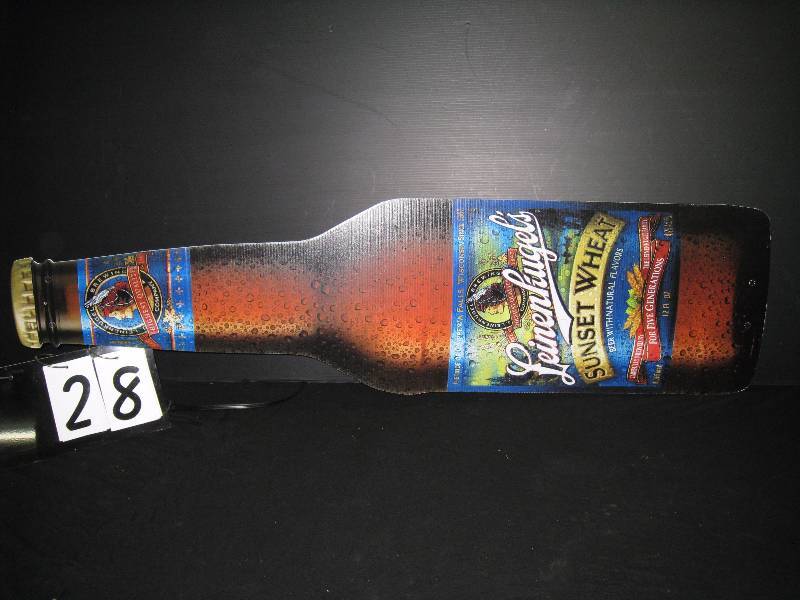 lot 28 image: Leinenkugels Sunset Wheat bottle, coroplast (plastic cardboard), brand new