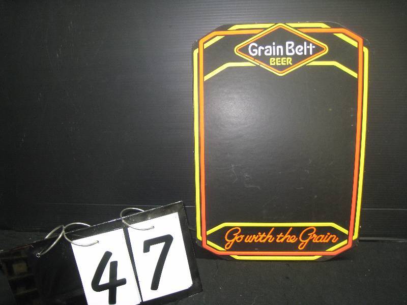 lot 47 image: Grain Belt chalk board - nice, bright fluorescent colors - looks unused