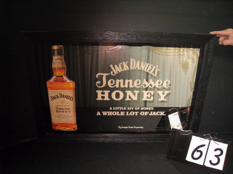 lot 63 image: Jack Daniels Tennesee Honey mirror - wooden frame looks new