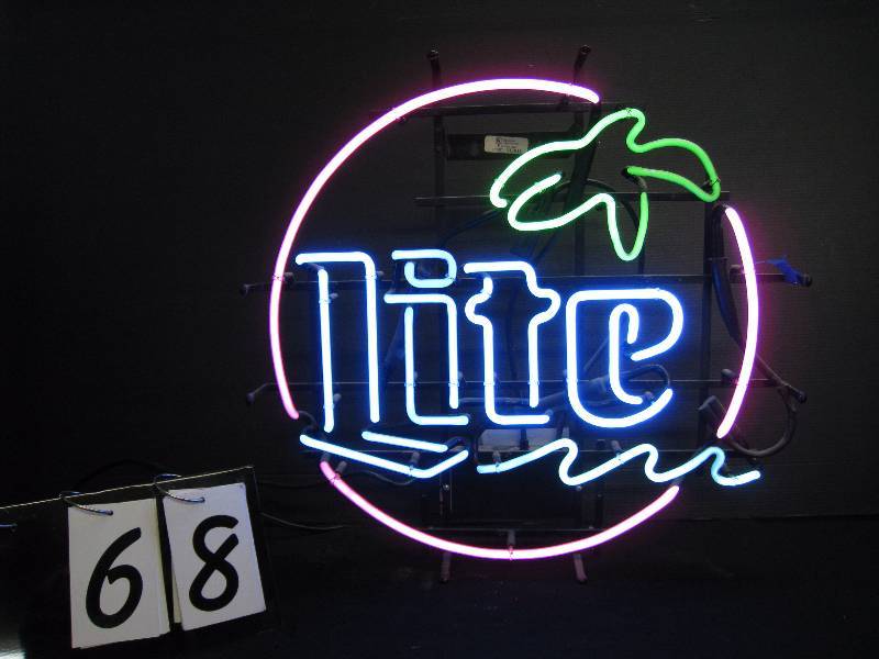 lot 68 image: Miller Lite palm tree 4 color neon (green, blue, purple and acqua)