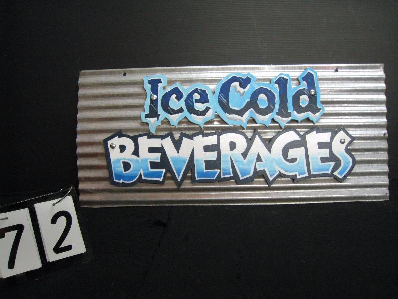 lot 72 image: Ice Cold Beverages mounted on galvanized tin - NOS New Old Stock