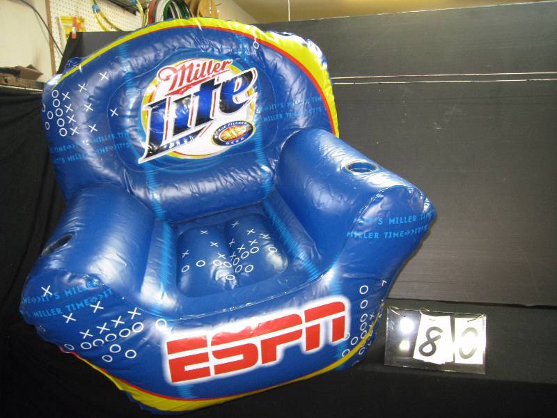 lot 80 image: Miller Lite  ESPN inflatable Game Day chair - great for the pool Has two cup holders.