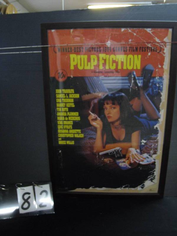 lot 82 image: Pulp Fiction framed movie poster - printed to look like a tattered paperback