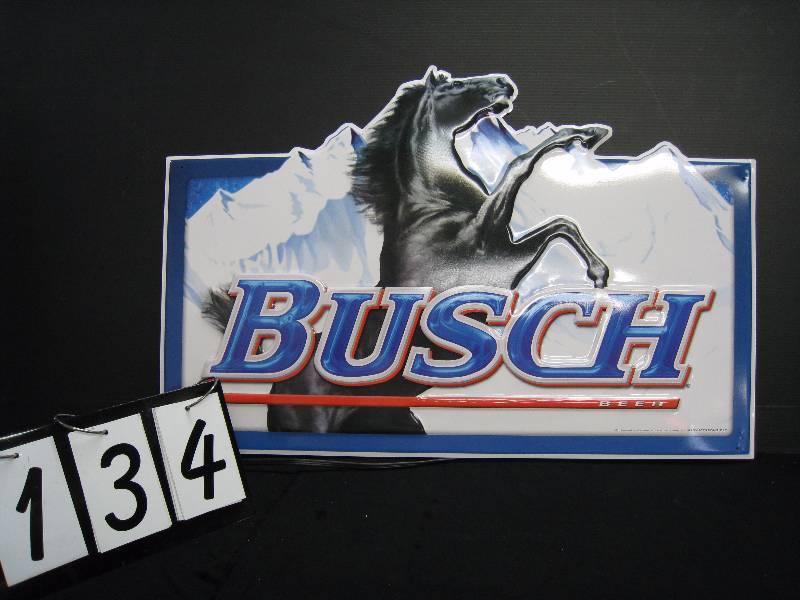 lot 134 image: Busch black stallion tin sign - embossed