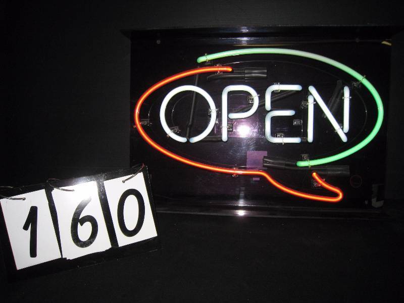 lot 160 image: OPEN red, white and green neon