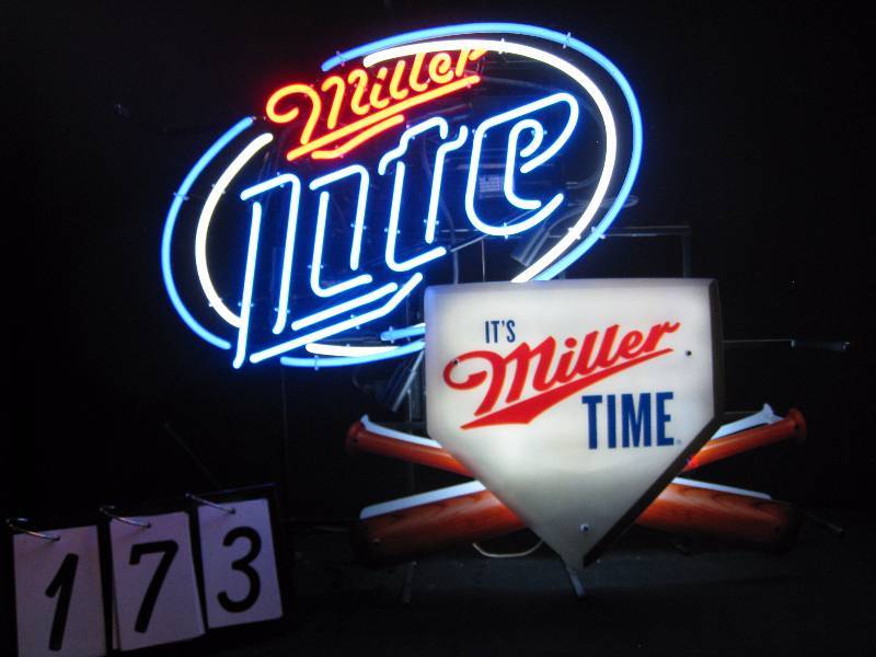 lot 173 image: Miller Lite home plate baseball neon
