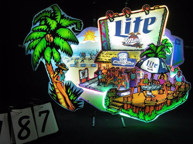 lot 187 image: Miller Lite 3D patio  beach party - EXTREMELY RARE, multi-level neon sign