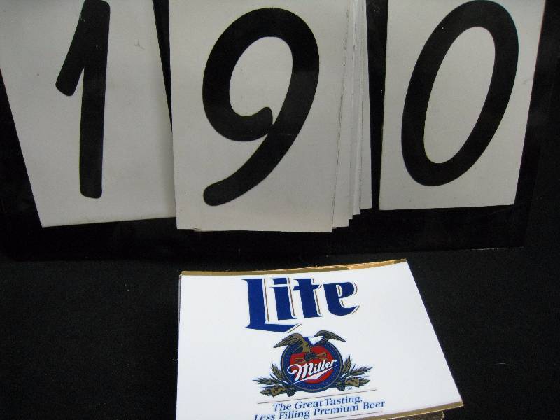 lot 190 image: Miller Lite labels, 90 labels - commercial grade heavy duty decals used for tapper handles