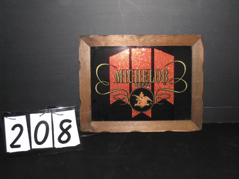 lot 208 image: Michelob mirror - nice red foil background, sparkly