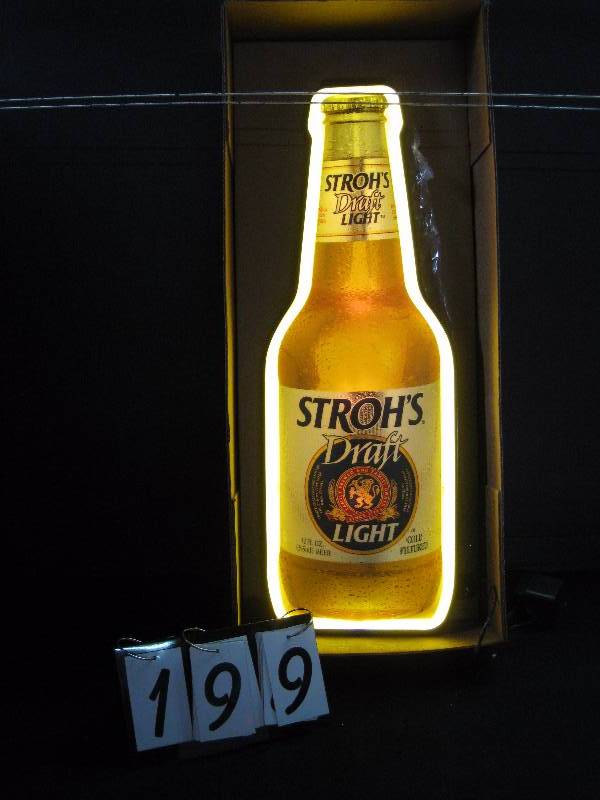 lot 199 image: Strohs Draft neon bottle - NIB new in box
