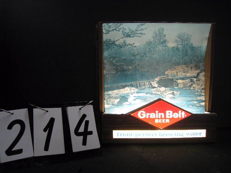 lot 214 image: Grain Belt Beer - from perfect brewing water - cardboard light up - Old School Cool, so its a little faded