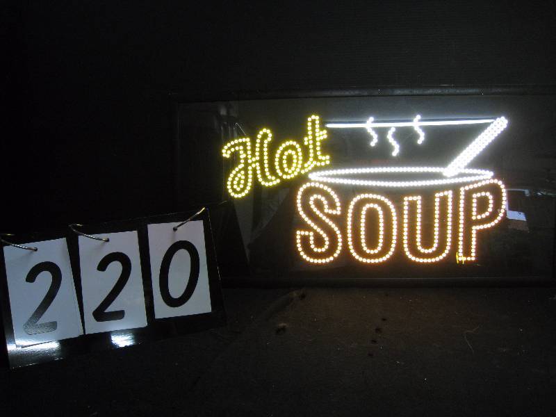 lot 220 image: Hot Soup sign - looks like a Lite Brite - unusual and cool