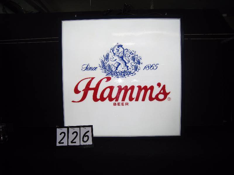 lot 226 image: Hamms plastic pillowface backlit sign - original face from 1986 - very nice condition, new metal can
