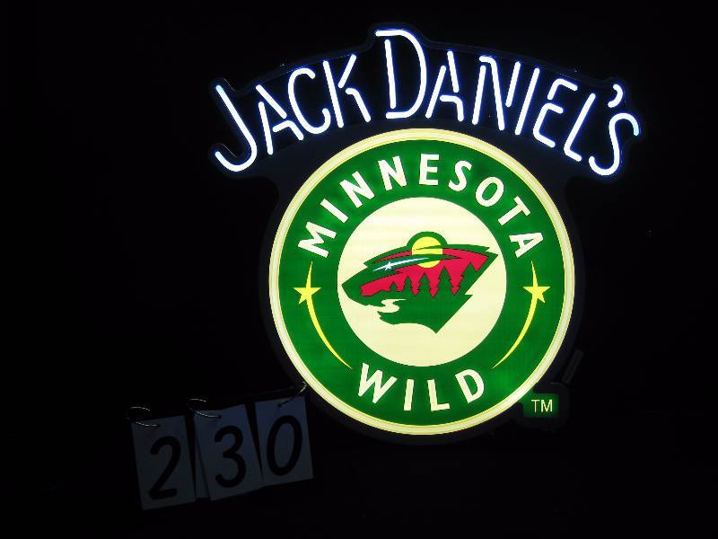lot 230 image: Jack Daniels Minnesota MN Wild NHL hockey LED backlit sign, made to look like neon Brand New in Box NIB