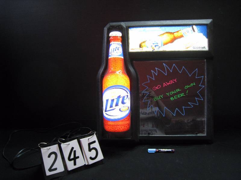 lot 245 image: Miller Lite Electric chalkboard - comes with one blue Flashingboards fluorescent marker