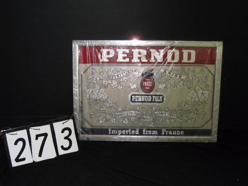 lot 273 image: Pernod anise flavored liqueur from France - mirror, damage in lower left corner, wrapped in plastic
