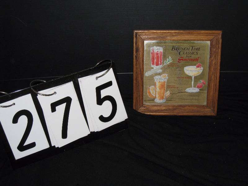 lot 275 image: Smirnoff Vodka mirror - Brunchtime Classics drink recipes Bloody Mary, Mimosa and Screwdriver