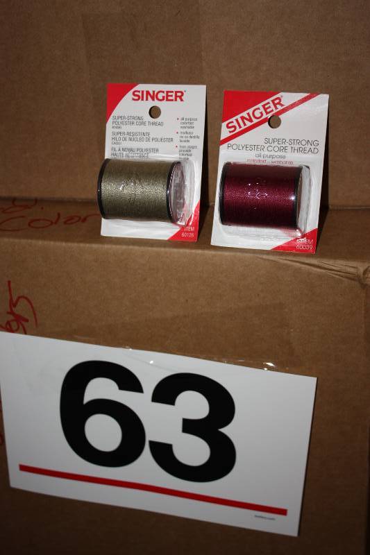lot 63 image: SINGER brand thread, assorted colors.      Quantity 720 spools