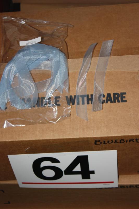 lot 64 image: Sheer Blue Ribbon pieces 78 x 7 (25 per bag)      Quantity 3 cases