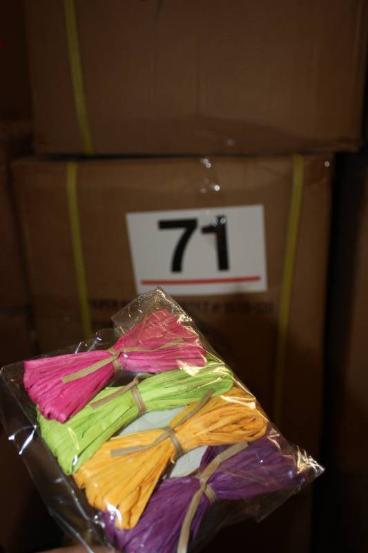 lot 71 image: 100 feet of Paper raffia in 4 neon colors     Quantity 1920