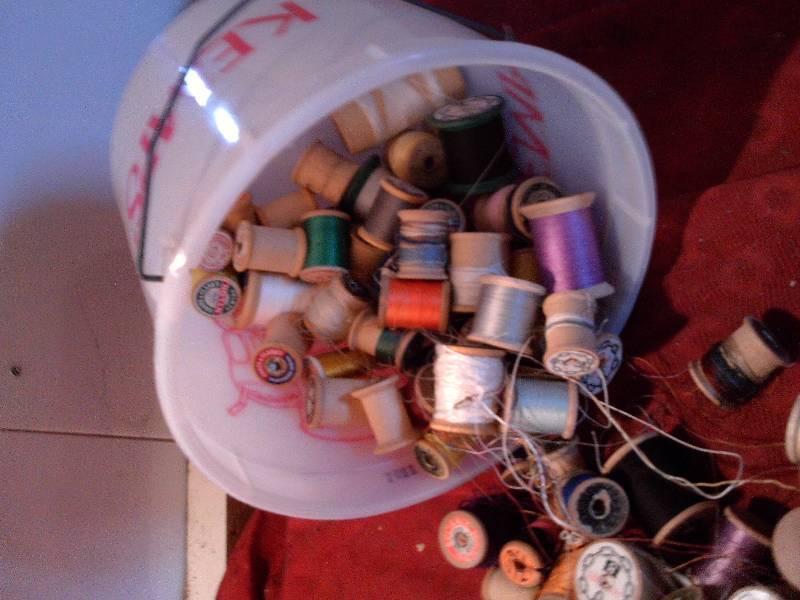vintage wooden thread spools