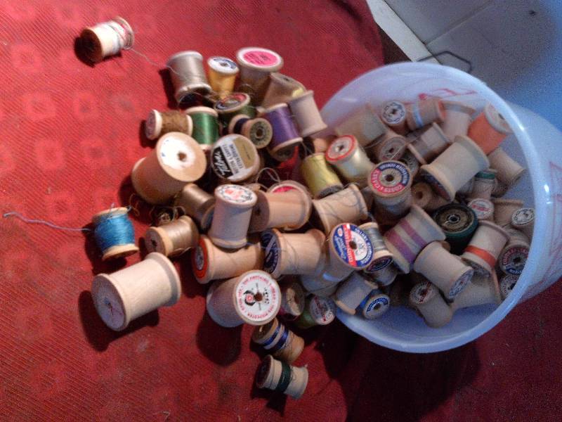vintage wooden thread spools