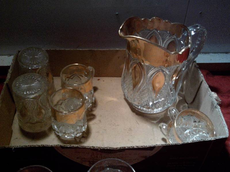 13 PIECE ANTIQUE GOLD INLAY CRYSTAL GLASSWEAR