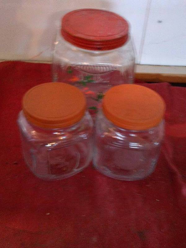 3 VINTAGE GLASS JARS