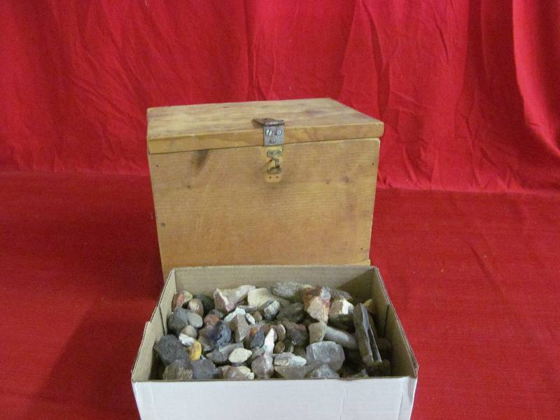 wood box with rocks