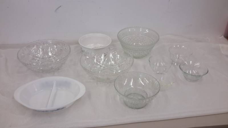Glass bowls and serving dish