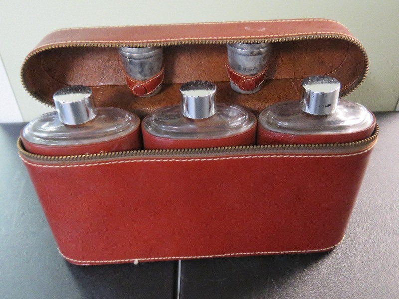 vintage flask and shot set