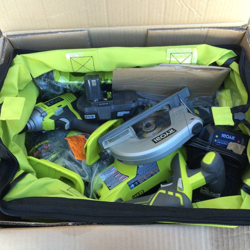 lot 10 image: Ryobi ONE 18-Volt Lithium-Ion Ultimate Combo Kit (6-Tool) Model # P884 in like new working conditions