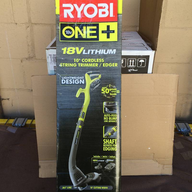 lot 11 image: Ryobi One 18-Volt Lithium-Ion Electric Cordless String Trimmer and Edger Model # P2030 in like New working conditions