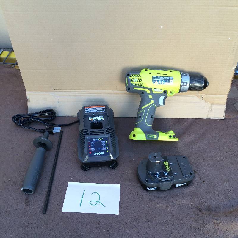 lot 12 image: Ryobi ONE 18-Volt Lithium-Ion Cordless Hammer DrillDriver Combo Kit Model # P1812, in like New working conditions