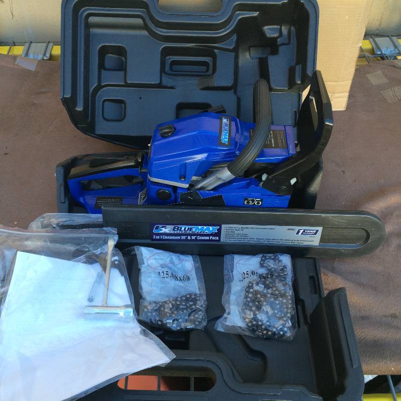 lot 14 image: Blue Max 2-In-1 20 in. and 14 in. 45cc Gas Chainsaw Combo with Blow Molded Case Model # 8902 New