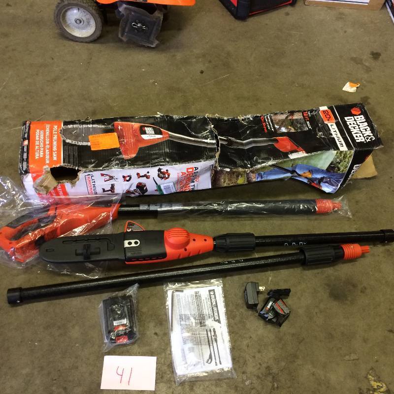 lot 41 image: BLACKDECKER 8 in. 20-Volt Lithium-Ion Electric Cordless Pole Saw Model # LPP120 New
