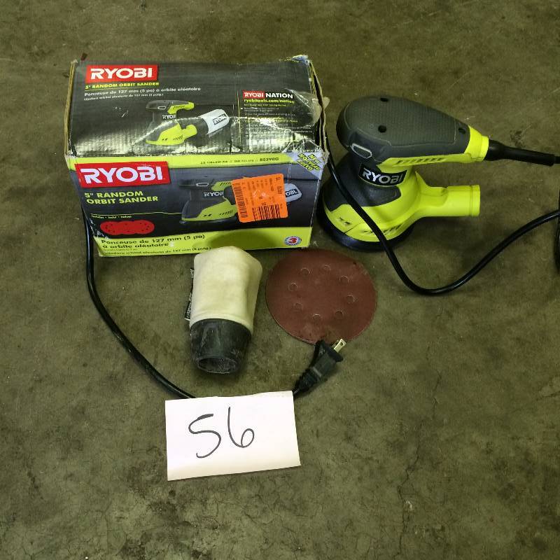 lot 56 image: Ryobi 2.6 Amp 5 in. Random Orbit Sander used working conditions