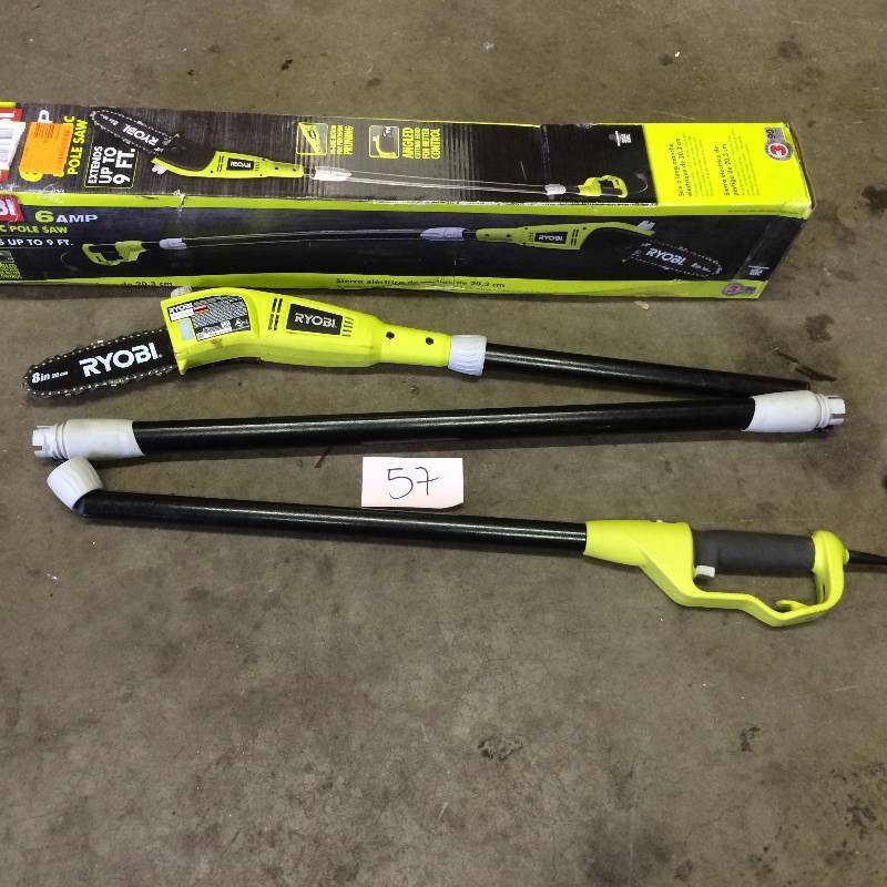 lot 57 image: Ryobi 6-Amp Pole Chainsaw used in working conditions Model # RY43160A